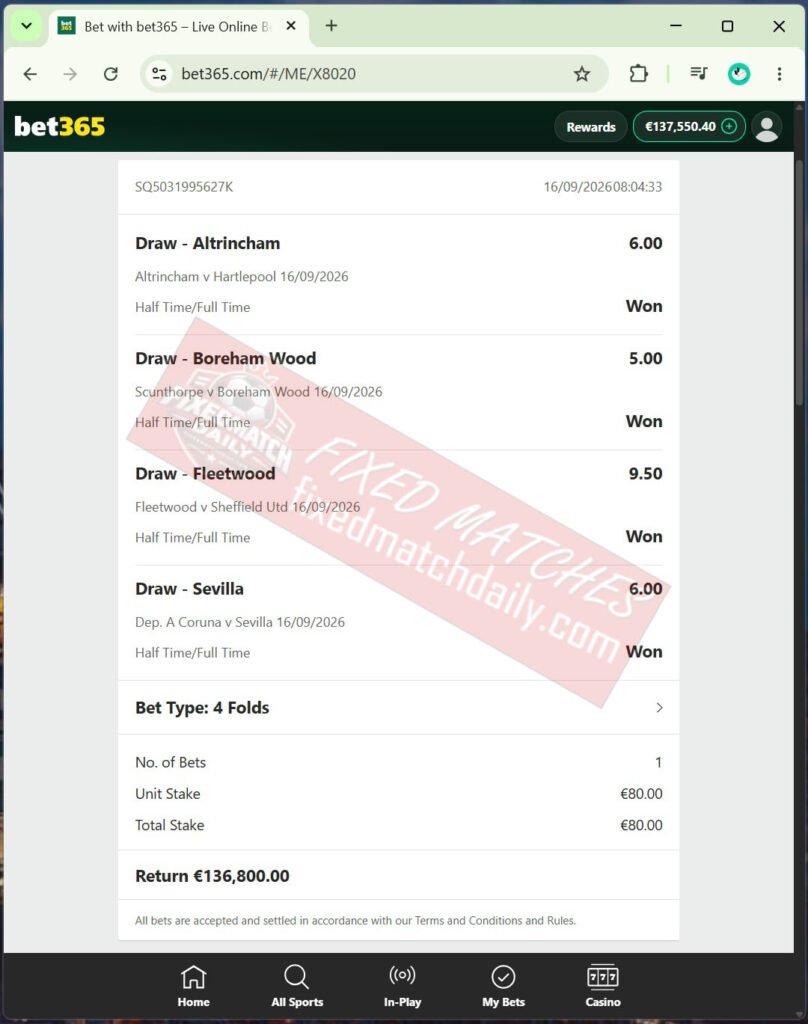 Correct Fixed Match Today